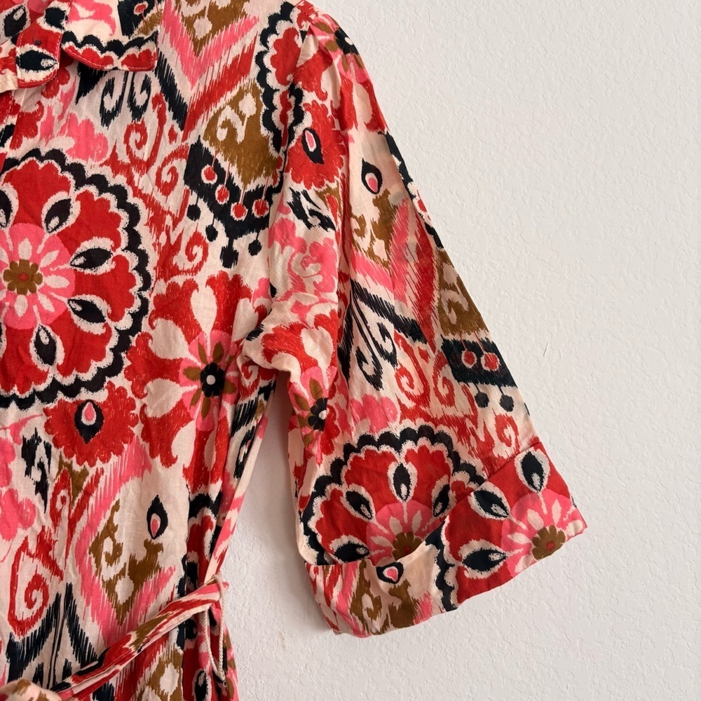 Zara Ikat Print Button-Down Belted Midi Dress- Size M - Picture 9 of 11